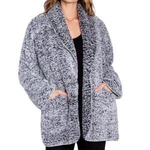 PJ Salvage Cozy Shearling Cardigan Choose Happiness RECOCA Black